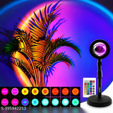 16-Color RGB Sunset Projection Lamp with Remote – Ambient Mood Light for Bedroom & Home Decor