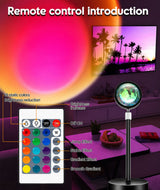 16-Color RGB Sunset Projection Lamp with Remote – Ambient Mood Light for Bedroom & Home Decor